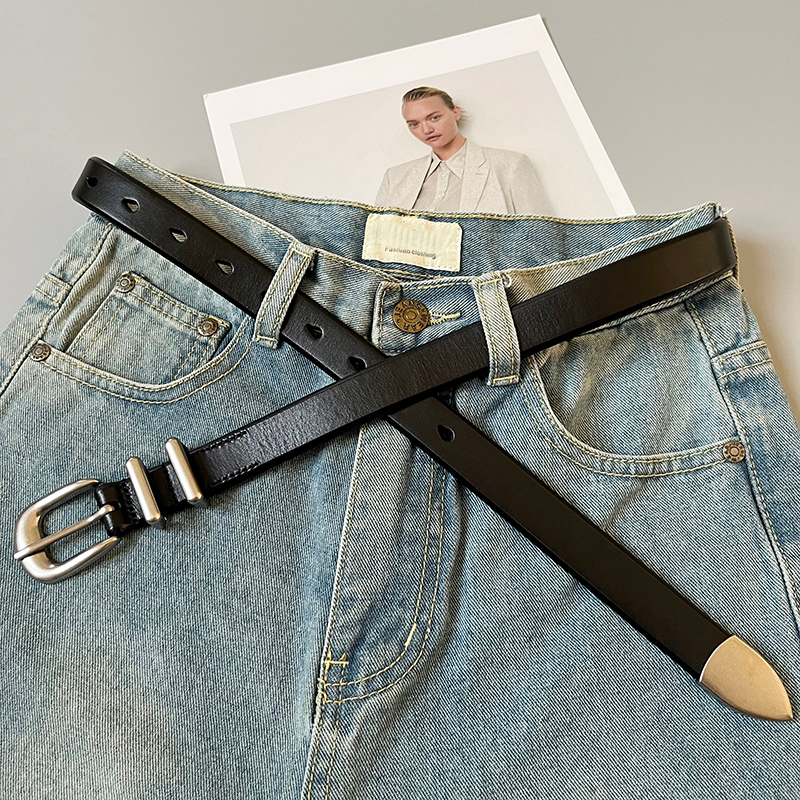 Modischer Retro-Gürtel aus echtem Leder mit silberner Schnalle, Unisex-High-End-Gürtel aus erster Schicht Rindsleder, Ins-Style-Accessoires_voghion.com