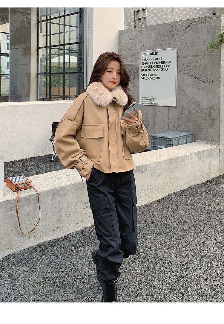 Cappotto invernale in pelliccia sintetica da donna con collo staccabile, piumino corto con ricamo 3D, caldo capospalla foderato in pile per taglie piccole_voghion.com
