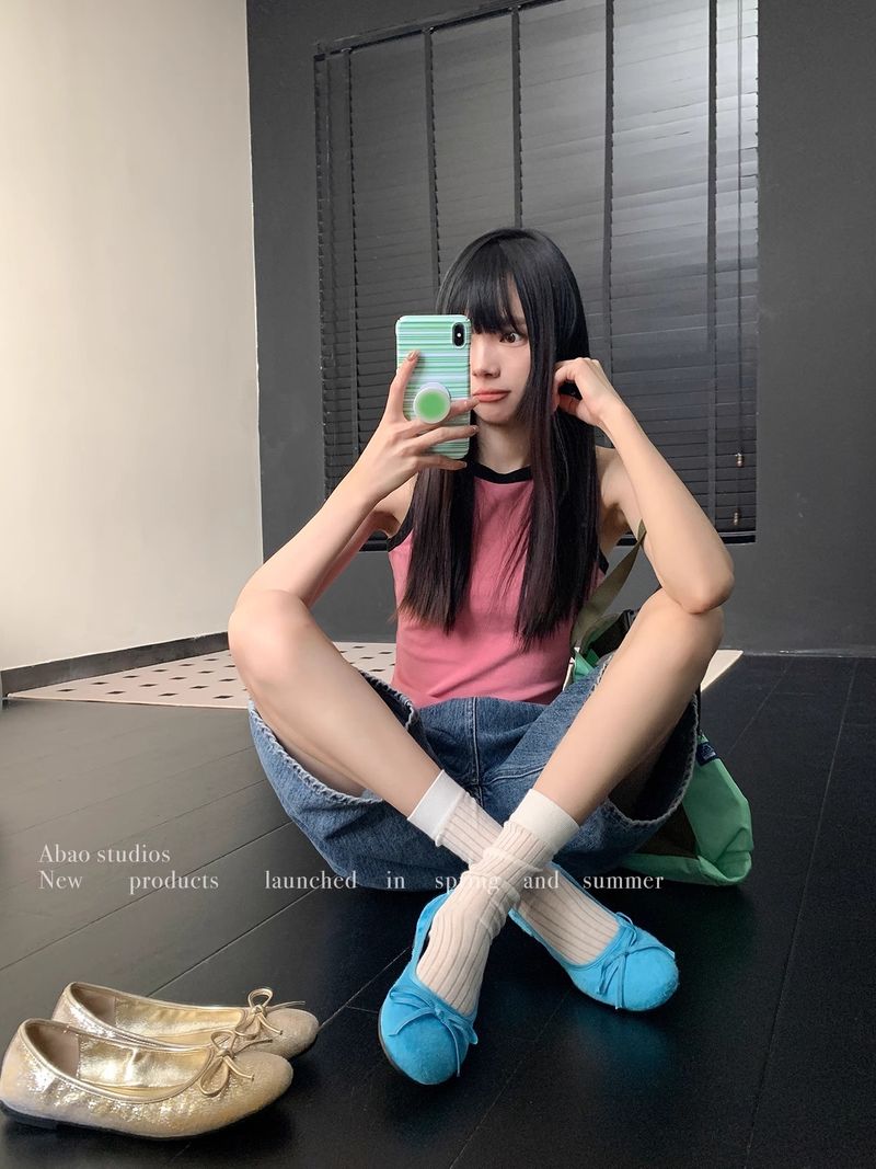 fund plat Mary Jane albastru degetul rotund gura superficială balet cu un picior, moale și confortabil mic_voghion.com