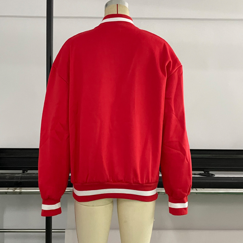 Chaqueta de béisbol engrosada de lana con letras para mujer_voghion.com