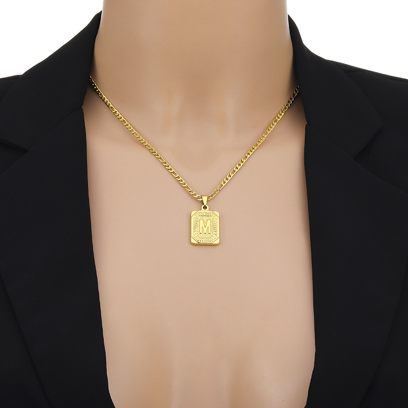 Collier pendentif lettre initiale en acier inoxydable, chaîne cubaine dorée, bijoux avec nom de l'alphabet A-Z, cadeau pour hommes et femmes_voghion.com