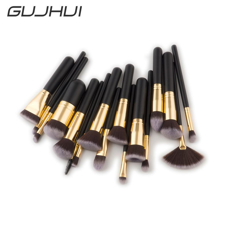 17 Stück Make-up-Pinsel, Beauty-Tools, Schwarzgold, Grundierungspinsel, Fächerpinsel, Make-up-Set, GUJHUI Yuncai_voghion.com