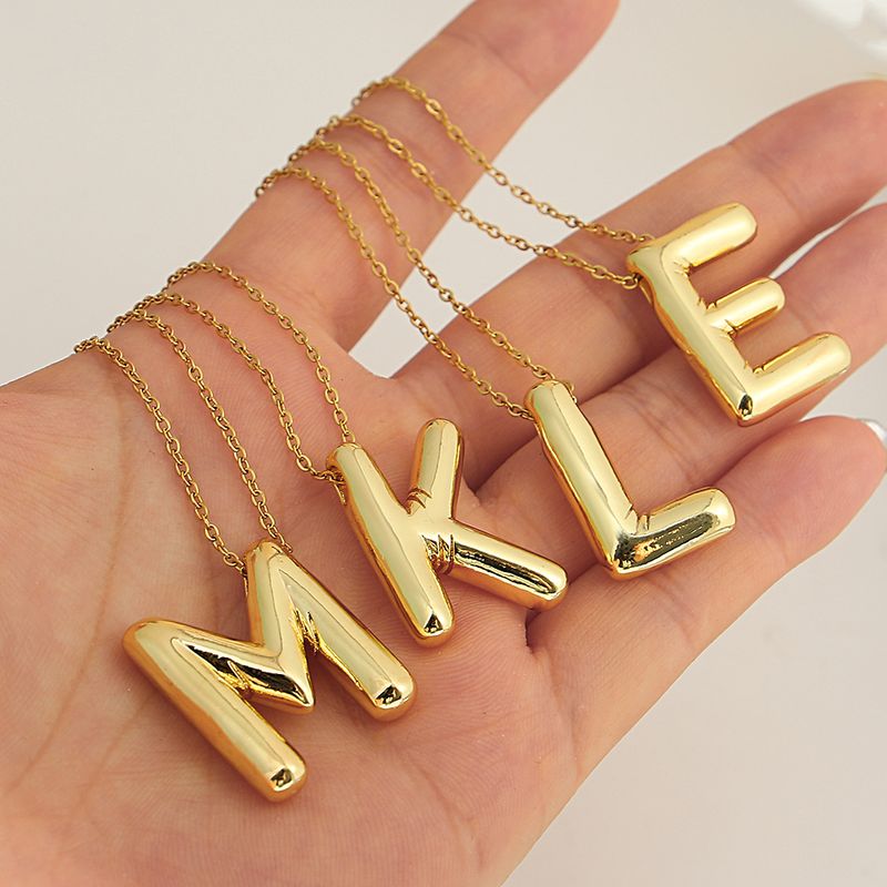 Balloon Iniial Pendan Necklaces for Women Gold Color Chain Bubble Cusom Puff Leer Necklace Personalized Jewelry_voghion.com