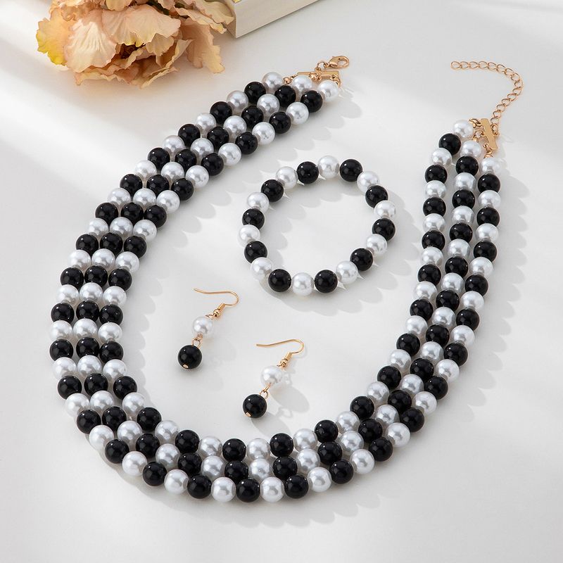 Jewelry Sets Necklace Earring Set Ring Bracelet Set New Exquisite High Gloss Black And White Pearl Design Earrings Bracelet Necklace Set_voghion.com