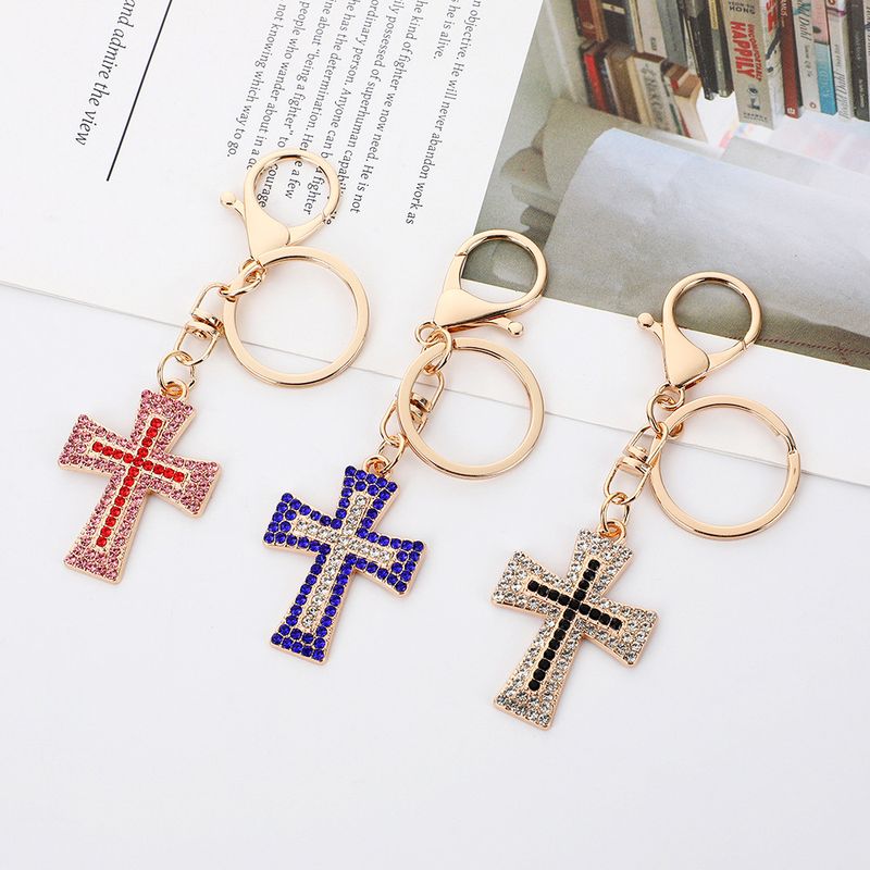 New Bag Car Key Ring Pendant Alloy Inlaid Cross Keychain_voghion.com