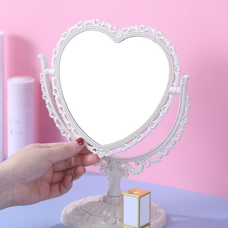 Makeup Mirror Desktop Double-sided Pink Heart Shape Girls Student Dormitory Nordic Style Rotating Home Dressing Tool Colors_voghion.com