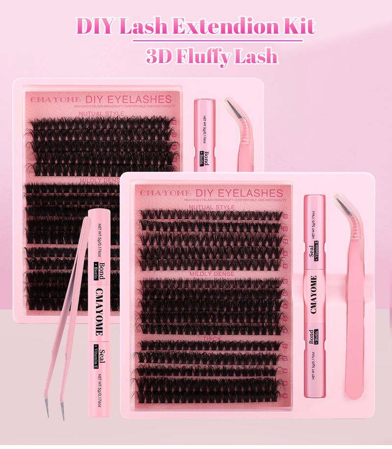 False Eyelashes Segmented Single Cluster DIY False Eyelash Extension Kit 3D Natural Fluffy Thick Curled Eyelashes_voghion.com