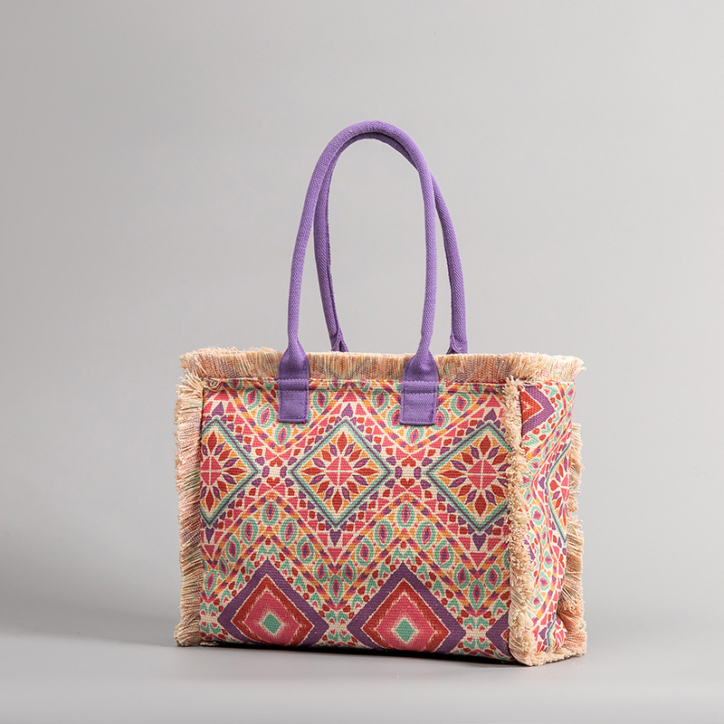 Tote Bohemian Schulter Reißverschluss Handtasche Große Kapazität Canvas Tasche für Frauen Sommer_voghion.com
