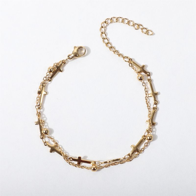 Bracelet double couche en acier inoxydable de haute qualité pour femme, chaîne à perles à intervalle de vent, breloque de style petit_voghion.com