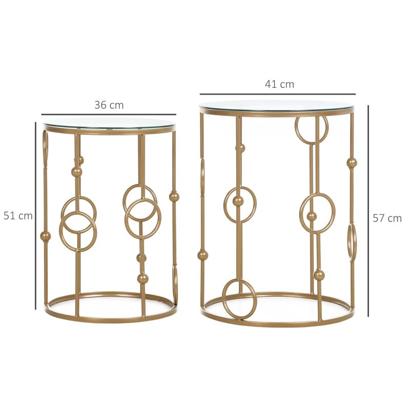 2er-Set Couchtisch Mit Glasplatte, Or Ø41x57cm_voghion.com