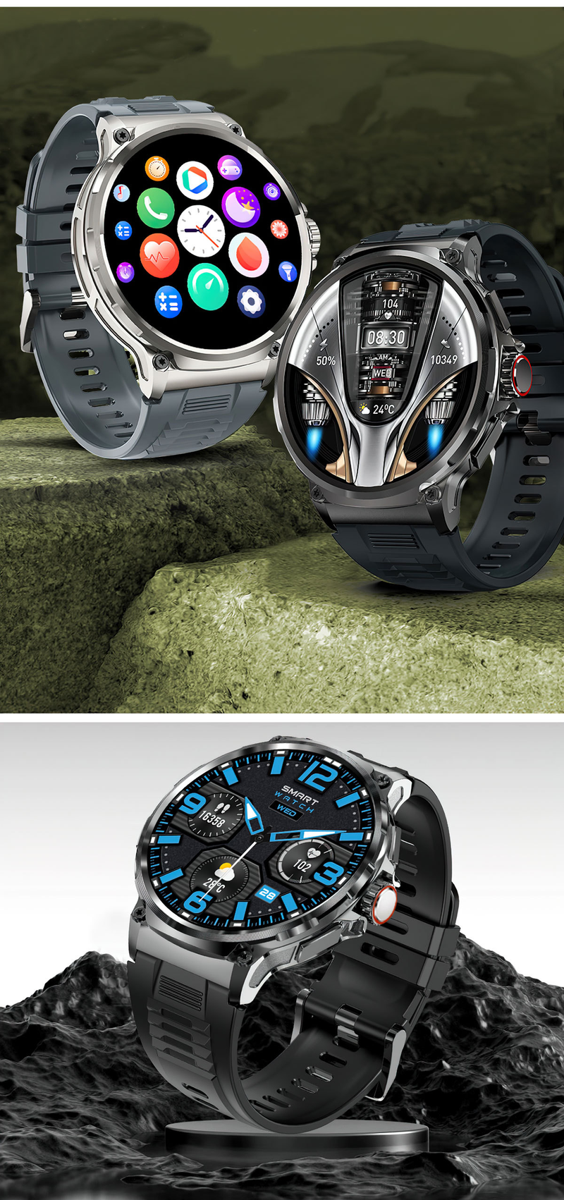 1.85 Schermo grande 710mah Batteria V69 Chiamata Bluetooth Smartwatch Frequenza cardiaca Ossigeno nel sangue Multi Sport Smartwatch_voghion.com