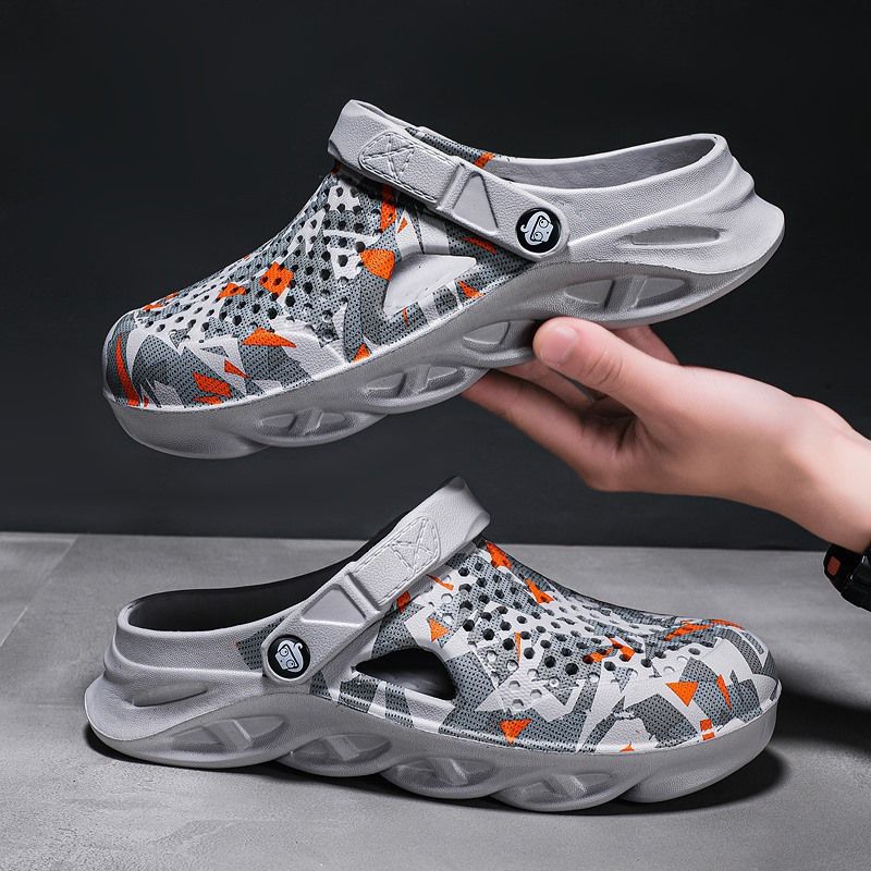 Household Semi Trailer Outdoor Camouflage Knife Sole Slippers, Beach Men's Hole Shoes, Versatile And Breathable One Line_voghion.com