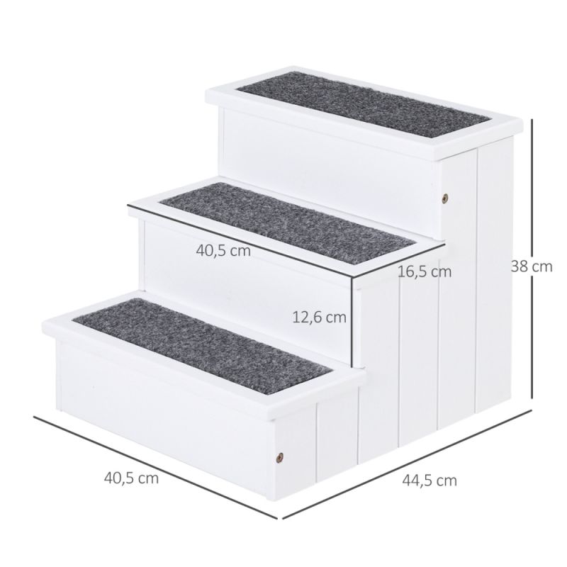 Hundetreppe 3 Stufen Katzentreppe Haustiertreppe Hundetreppe Für Hunde Und KatzenStauraum Für Sofa Bett Tannenholz Weiß 40,5 X 44,5 X 38 Cm_voghion.com
