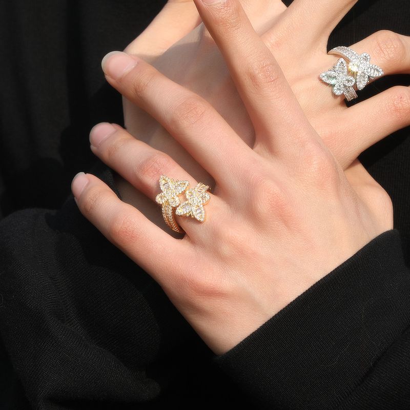 Cross-border European And American Style Inlaid Diamond Offset Butterfly Open Fashion Personality Hip-hop Versatile_voghion.com