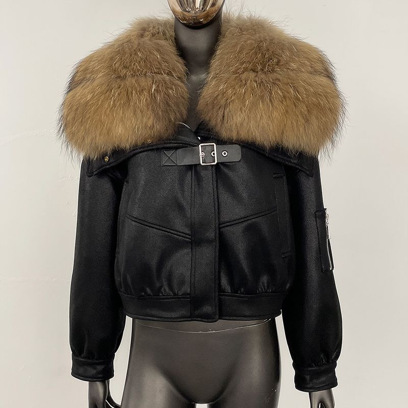 Wildlederjacke mit Kunstpelzbesatz – Wintertaugliches Lammfellfutter mit abnehmbarem Fuchskragen (Einheitsgröße, hochwertiges veganes Leder)_voghion.com