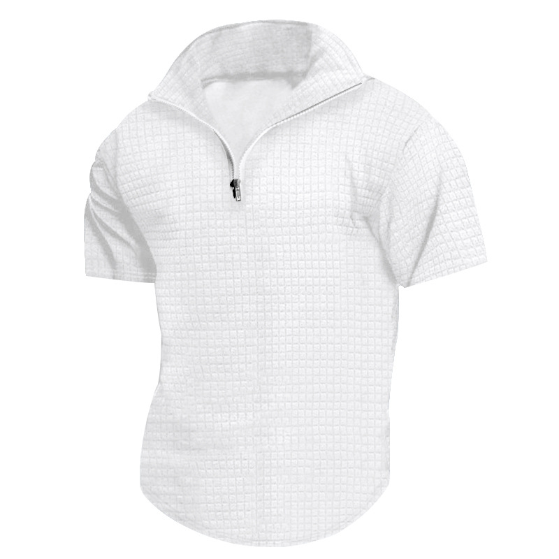 24 Poloshirt mit Stehkragen für Herren, kurzärmelig, einfarbig, kariert, mit Reißverschluss, T-Shirt für den Sommer, lässiges Oberteil_voghion.com