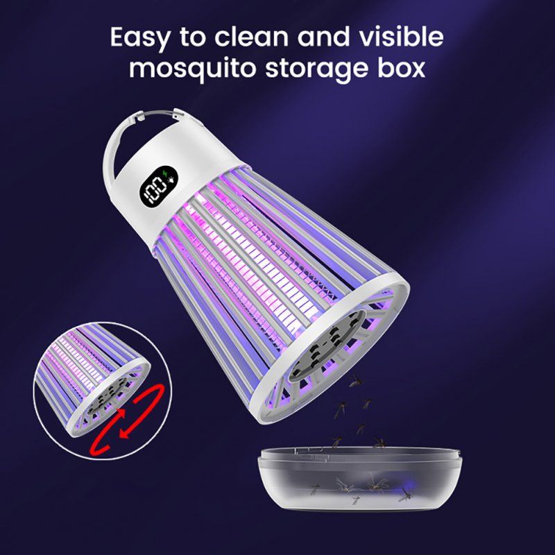 USB Bug Zapper, Mosquito Killer Lamp, Portable Hanging Loop Bug Zapper, IPX5 Waterproof, 2000mAh Fly Zapper For Summer Trip, Outdoor Camping Black_voghion.com