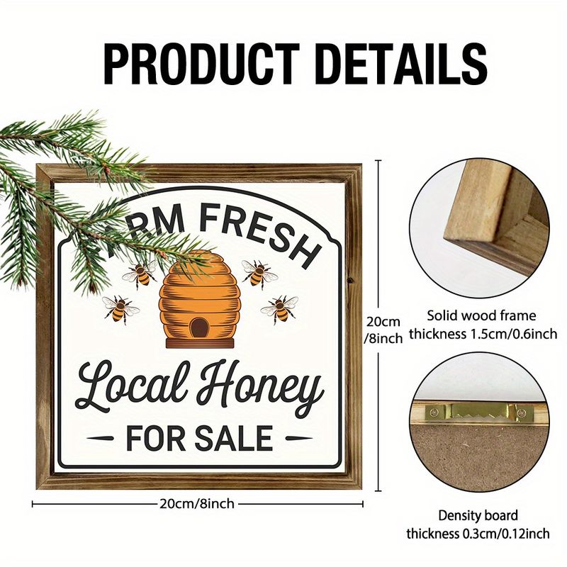 Panneau en bois « 8 x 8 » « Miel frais de la ferme » – Décoration murale/étagère rustique pour cuisine | Cadeau idéal pour les fêtes_voghion.com