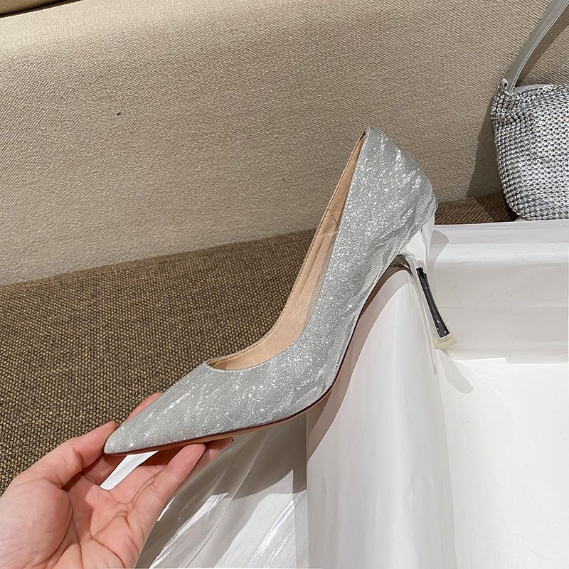 Small Perfume, Plus Size Leather Wedding Show And Pointed Toe High Heeled Single Shoes, French Slim High Heels, Commuter Shoes,_voghion.com