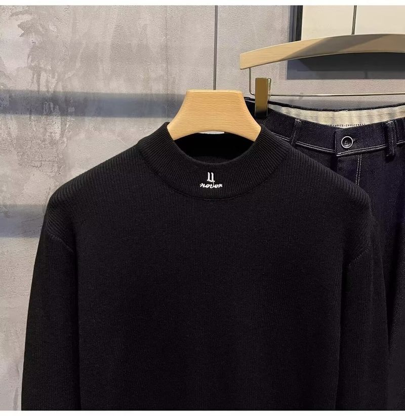 Ensemble deux pièces en tricot pour homme – Pull décontracté brodé et chemise à manches longues (noir/blanc, tailles M à XXXL)_voghion.com