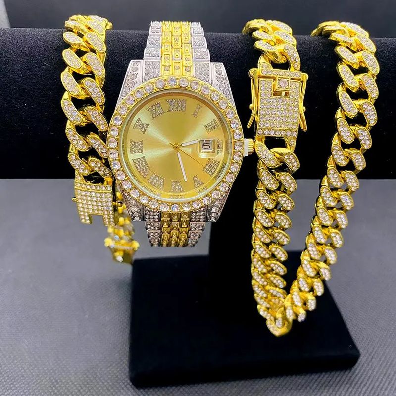 Modehorlogeset met diamanten hiphoparmband en kwartshorloge_voghion.com