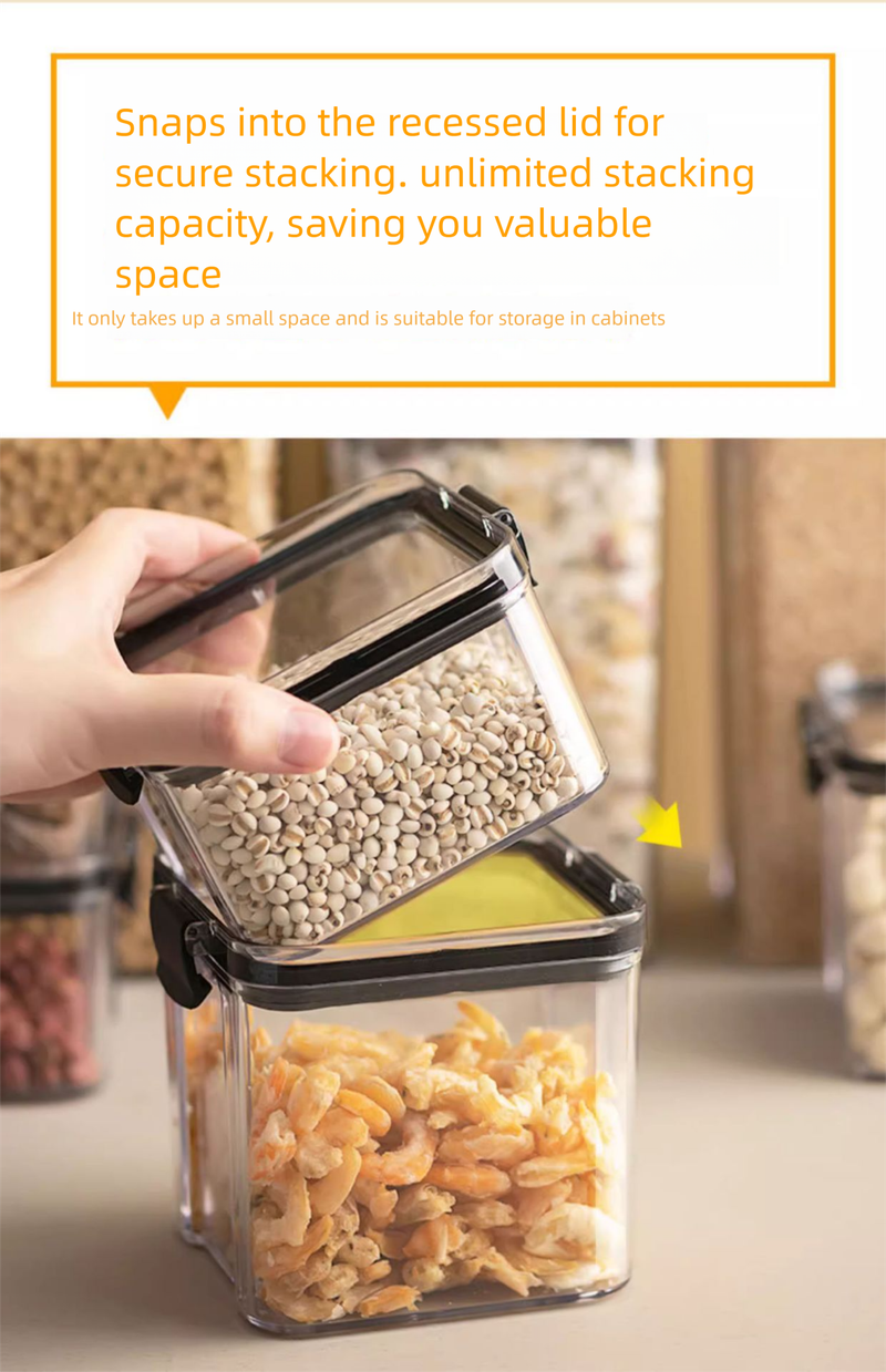 Barattolo per la conservazione di cereali e snack quadrato in plastica trasparente sigillata per uso alimentare_voghion.com