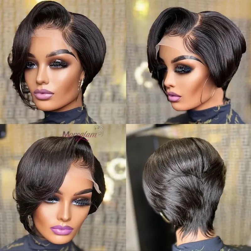 Parrucca Pixie Cut Parrucche Trasparenti in Pizzo per Capelli Umani per Donne Parrucca Corta Liscia Parrucca in Pizzo Prepizzicata Brasiliana Capelli Umani_voghion.com
