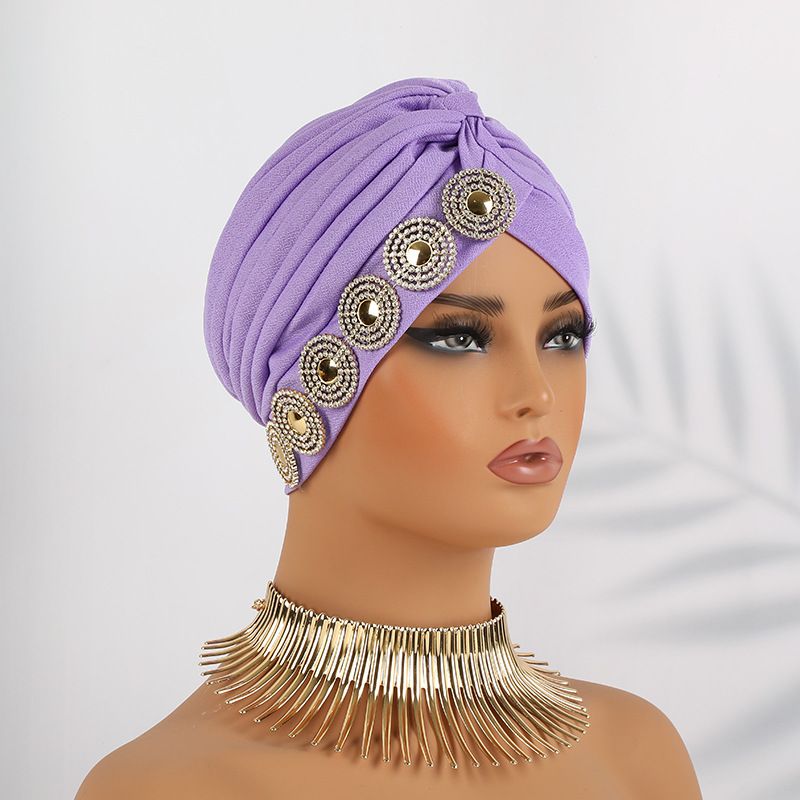 New Fashion Pleated Watermelon Hat With Round Diamonds On The Side Of The Head Indian Hat Turban Hat_voghion.com