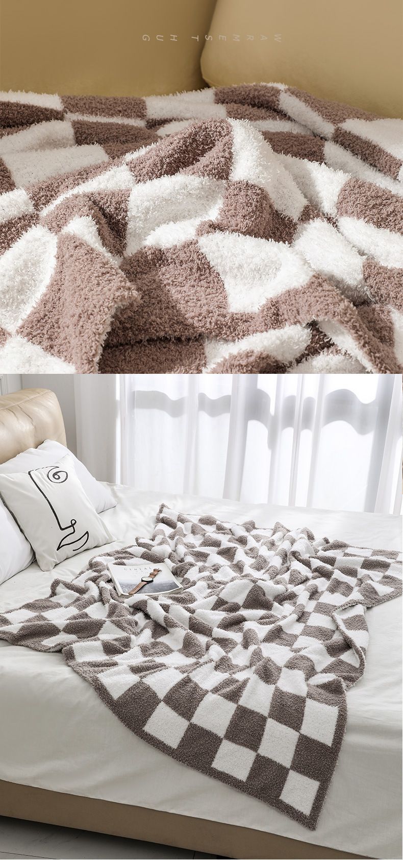 INS Nordic divano coperta a scacchiera scozzese coperta piccola aria condizionata lavorata a maglia, coperta per pisolino in velluto con bordo mezzo_voghion.com