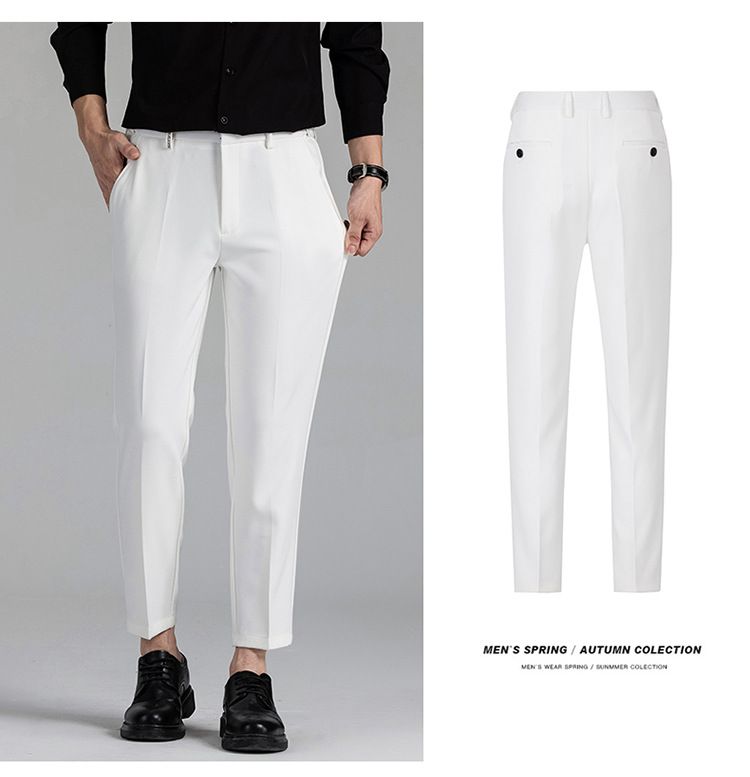 Pantalon habillé slim pour homme, jambe droite, taille haute, extensible, confortable, formel et décontracté, pour le bureau et le quotidien._voghion.com