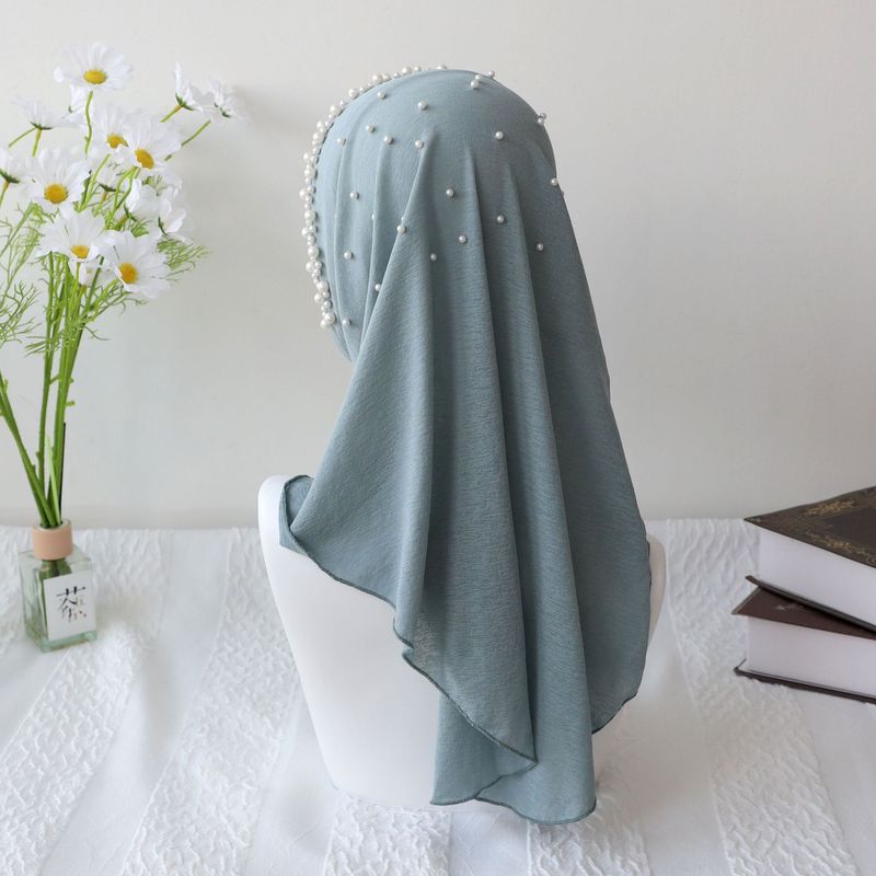 Copricapo con perline Hijab da donna, fascia per capelli tinta unita, sciarpa comoda e scialle_voghion.com