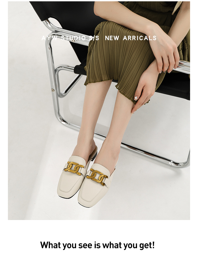 Echt lederen semi-slippers dames ins bovenkleding Baotou enkele schoenen 2023 lente nieuwe comfortabele zachte bodem muilezels met lage hakken_voghion.com