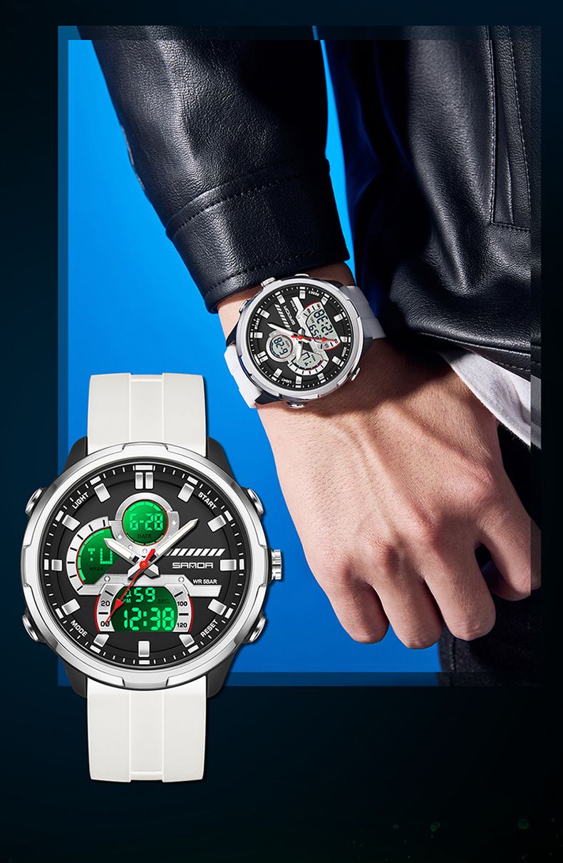 Men's Sport Watch With Dual Time, Stopwatch, Alarm & Waterproof - Digital Analog Display, Silicone Strap, 50m Water Resistance Men's Watch_voghion.com