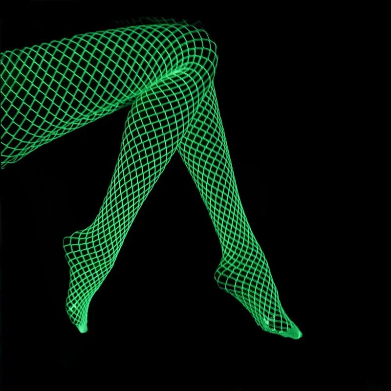 Calze lunghe da donna fluorescenti notturne Calze a rete per il corpo Curve Lingerie Y2k Tessuto a rete Vita alta Collant sessuali Sexy_voghion.com
