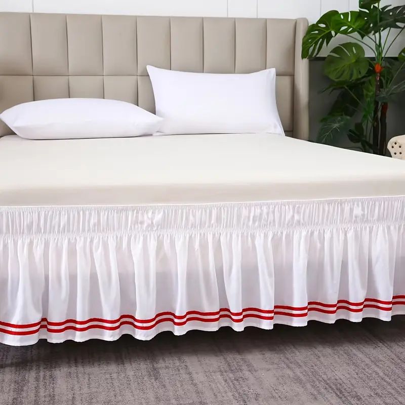 Gonna da letto elasticizzata aderente - Volant antipolvere tinta unita e a righe (tessuto antipiega con tasche profonde per letto matrimoniale/king size, facile da installare)_voghion.com