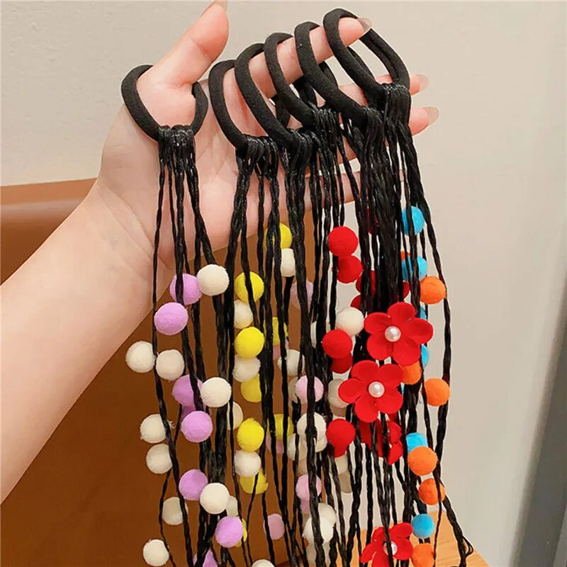 Cute Butterfly Braided Wigs For Girls Elastic Bands DIY Braids Synthetic Ponytail With Rubber Band Hair Extensions_voghion.com