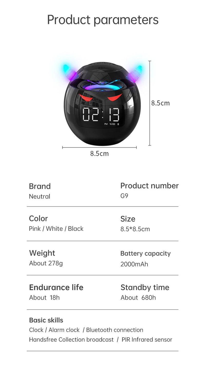Bluetooth Speaker Audio With LED Digital Alarm Clock Music Player Wireless Ball Shape Clock Speaker Mini Speaker Alarm Clock_voghion.com