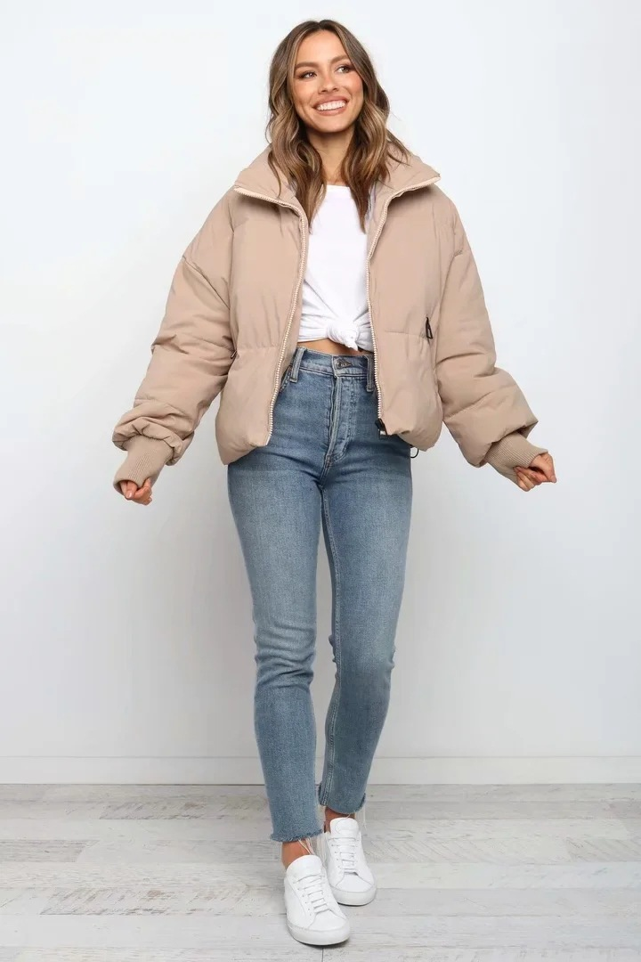 Giacca calda da donna, corta, leggera e calda, antivento e pigra_voghion.com