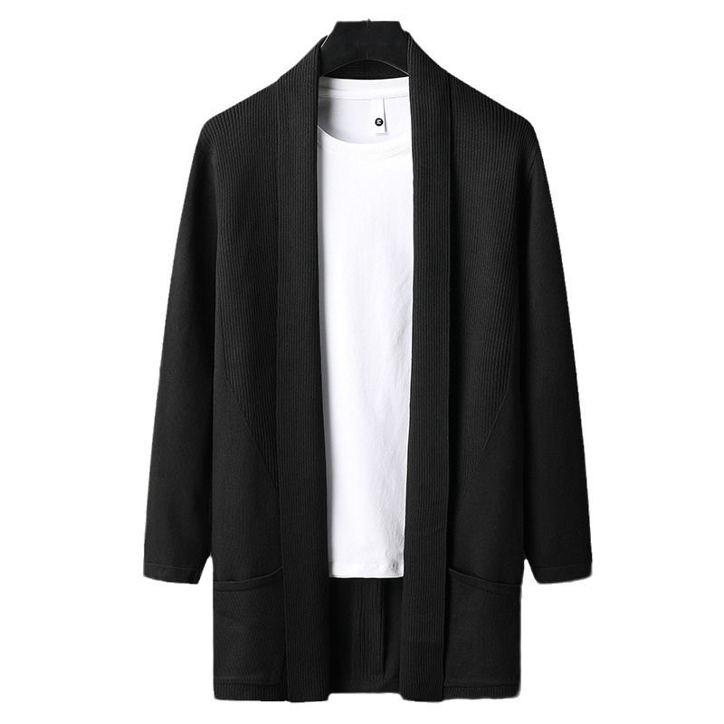 Neuer mittellanger Trenchcoat im koreanischen Stil mit schmaler Passform für den Herbst, Herren-Strickpullover in Übergröße_voghion.com