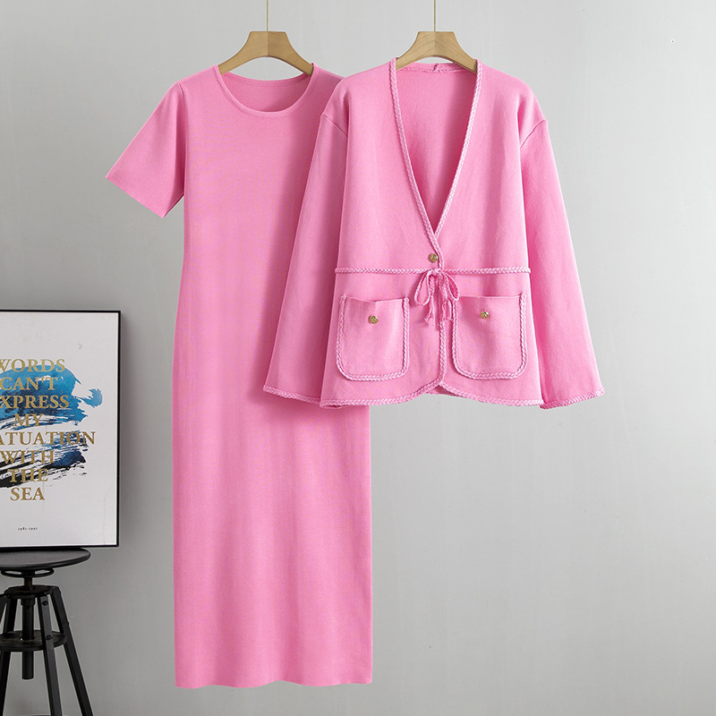 Women's Clothing 2025 Spring And Autumn New Casual Loose Fashion Cardigan Sweater Long Dress Two-Piece Set_voghion.com