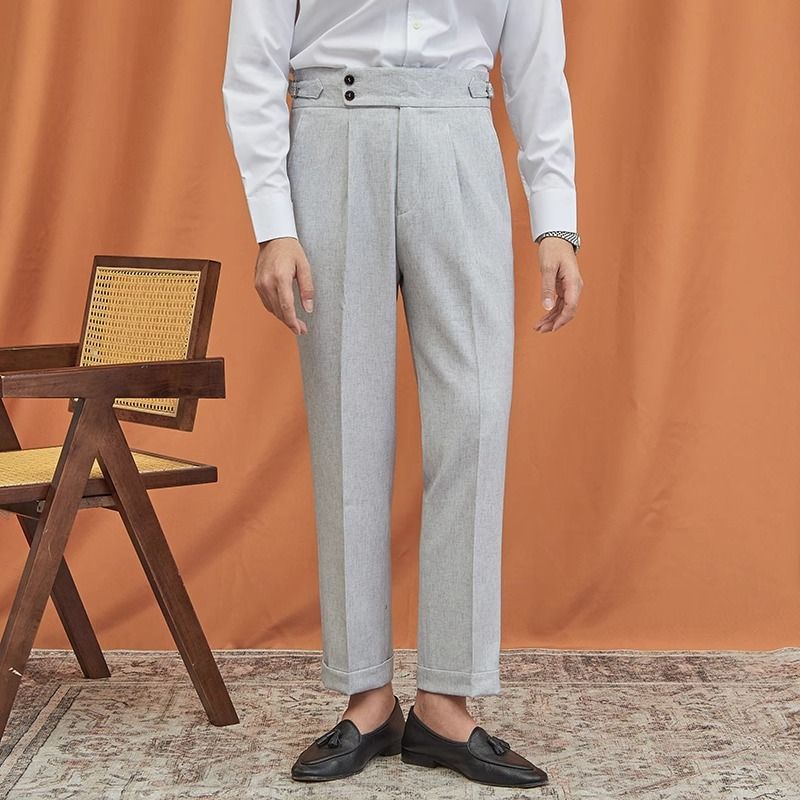 Calça reta masculina Nápoles de alta qualidade para trabalho e deslocamento, terno cinza claro_voghion.com