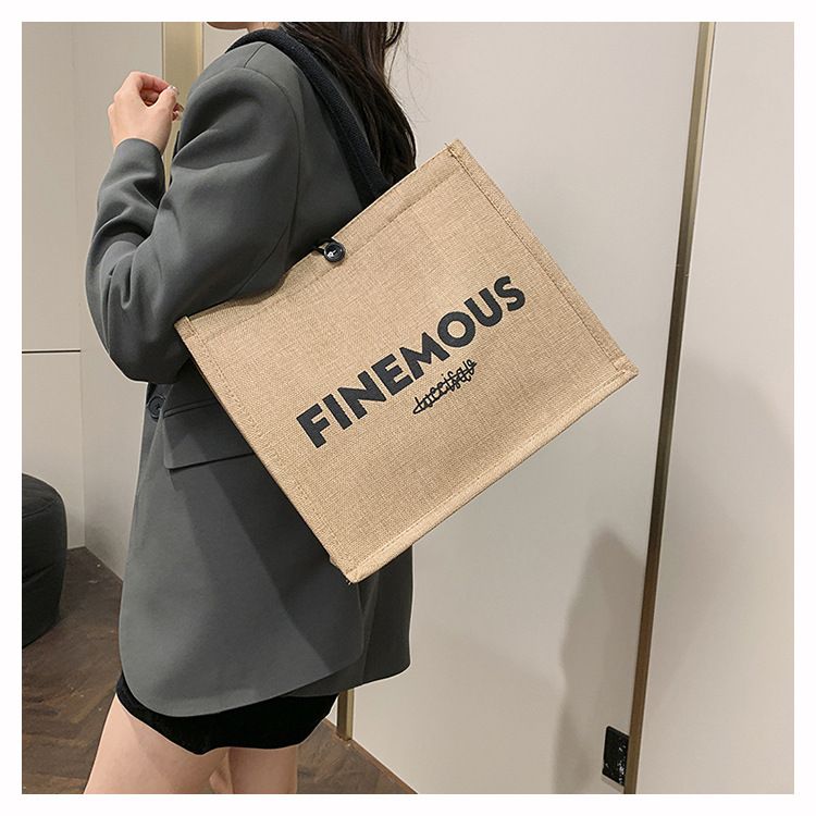 Beach Bag Thickened Large Capacity Linen Underarm Bag Shopping Bag Commuter Tote Bag Premium Casual Hand Bill Shoulder Bag Minimalism_voghion.com