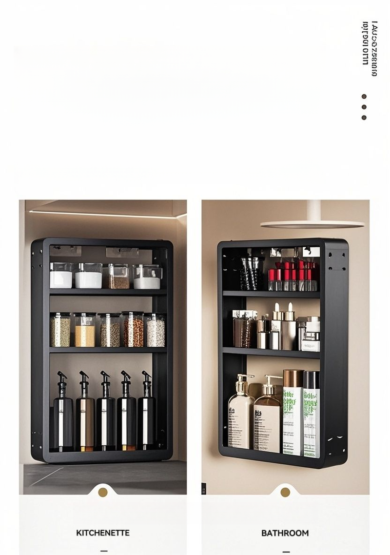 Kitchen Multifunctional Layered Rack Wall-Mounted No-Drill Adjustable Hanging Spice Storage_voghion.com