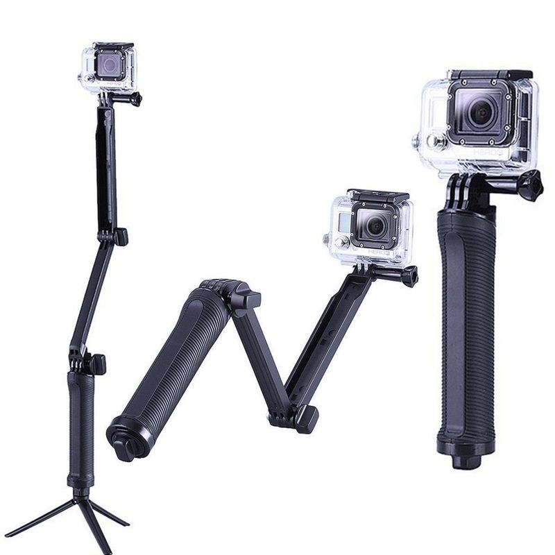 Folding three-way adjustable arm selfie stick GoPro accessories sports camera stand 3-way_voghion.com
