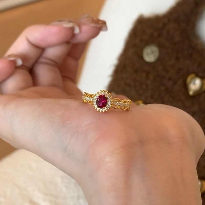 Anello in pizzo rosso, stile retrò vintage, per donna, delicato e semplice, con diamanti, nuovo modello 2024_voghion.com