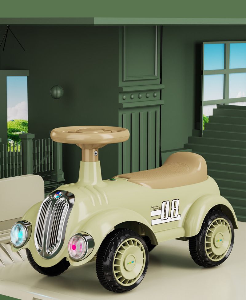 Vierrädriges Laufrad, Fahrradroller, Retro-Kinderspielzeugauto mit Musik und Lichtern_voghion.com