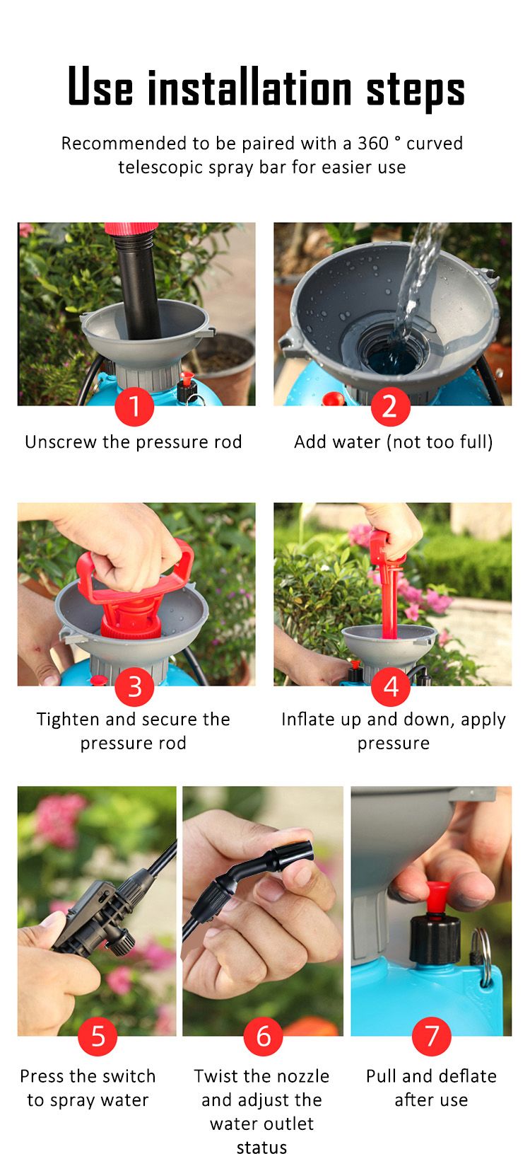 3/5/8-Liter-Gartenspritze mit Handpumpe und Druckfunktion, Mehrzweck-Gartenspritze mit Handdruckfunktion, für Rasen und Garten_voghion.com