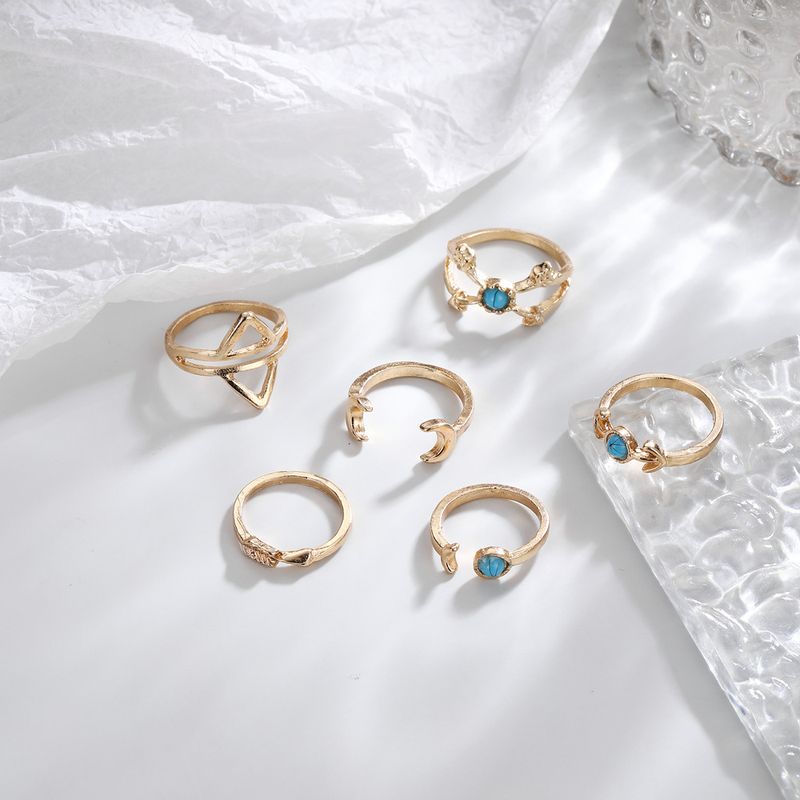 Türkis Mond Pfeil Dreieck Hohl Offen 6-teiliges Set Neue Ring_voghion.com