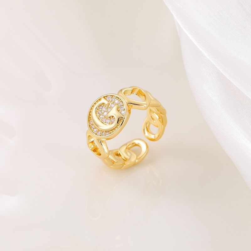 Neuer Herzbuchstabe aus echtem Gold mit eingelegtem Zirkonia und hochwertigem, personalisiertem Öffnungsring für Frauen_voghion.com