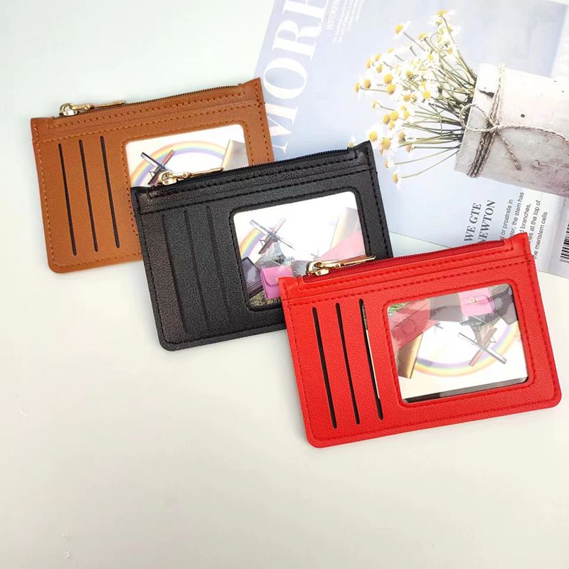 Porta monete ultrasottile, grande capacità, con cerniera, colore solido, portatile, compatto, per donna_voghion.com